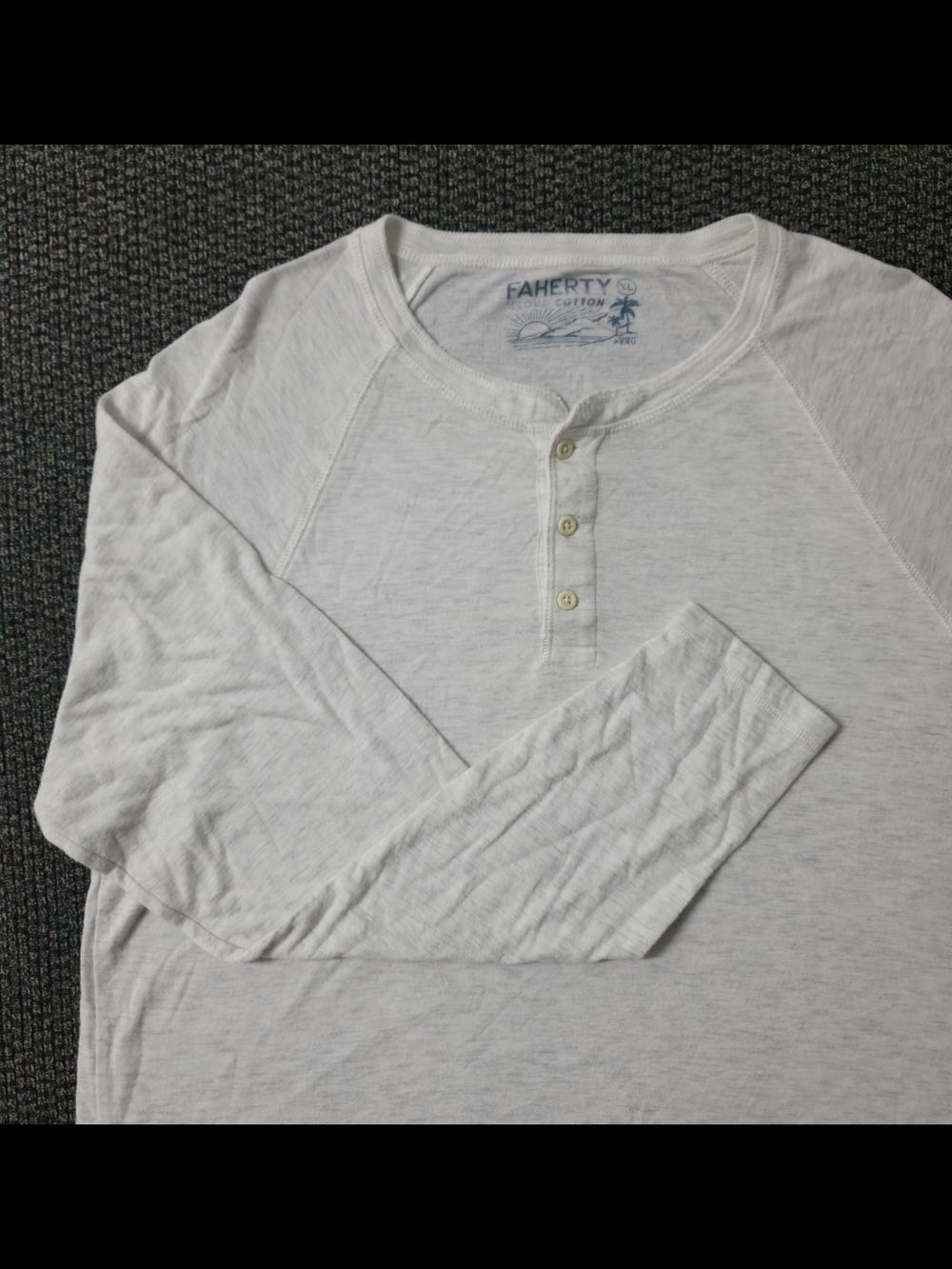 Faherty Cloud Cotton Henley Shirt Heathered Beige Pullover Men's XL